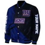 personalized new york giants hexagon mesh blue black varsity jacket best selling