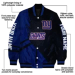 personalized new york giants hexagon mesh blue black varsity jacket best selling