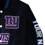 personalized new york giants hexagon mesh blue black varsity jacket best selling