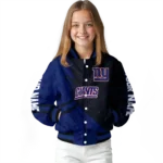 personalized new york giants hexagon mesh blue black varsity jacket best selling
