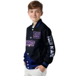 personalized new york giants hexagon mesh blue black varsity jacket best selling