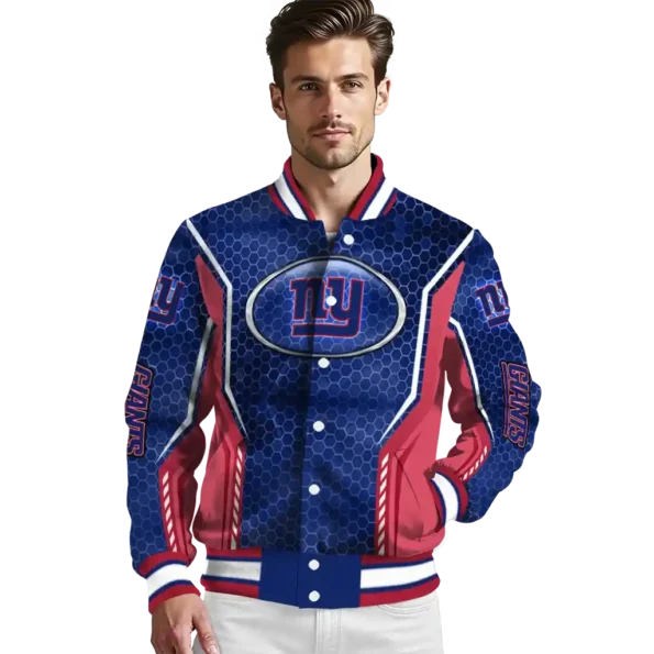 personalized new york giants power plate blue varsity jacket high quality