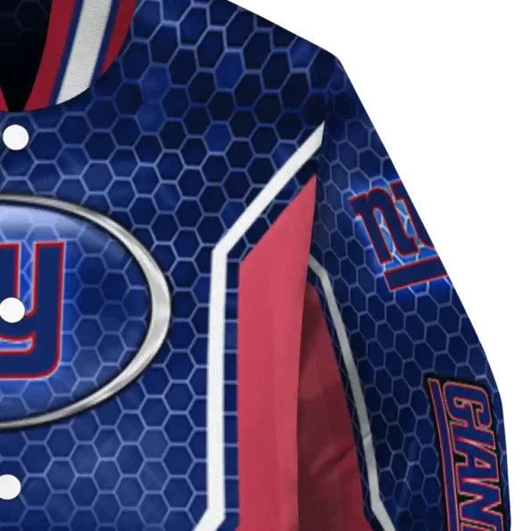 personalized new york giants power plate blue varsity jacket premium grade