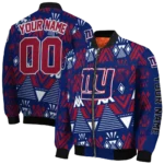 personalized new york giants pyramid shapes blue bomber jacket best selling