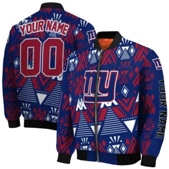 personalized new york giants pyramid shapes blue bomber jacket fashion forward