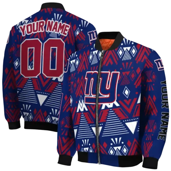 personalized new york giants pyramid shapes blue bomber jacket fashion forward
