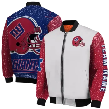 personalized new york giants speckled arms blue gray bomber jacket fashion forward