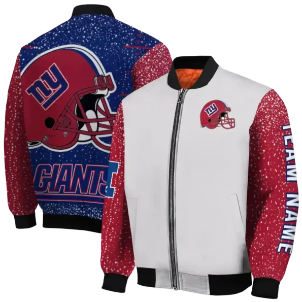 personalized new york giants speckled arms blue gray bomber jacket fashion forward
