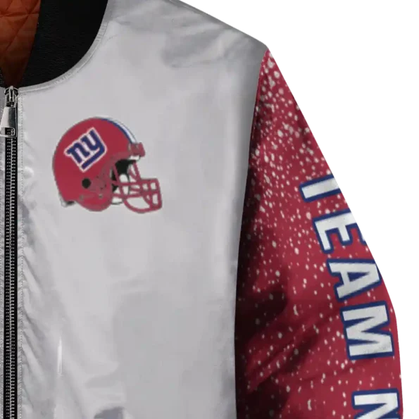 personalized new york giants speckled arms blue gray bomber jacket premium grade