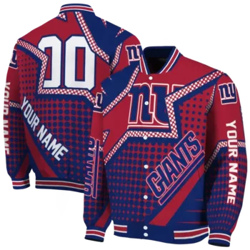 personalized new york giants star burst blue varsity jacket fashion forward
