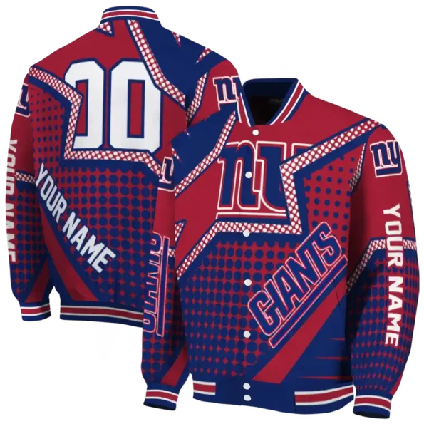 personalized new york giants star burst blue varsity jacket fashion forward