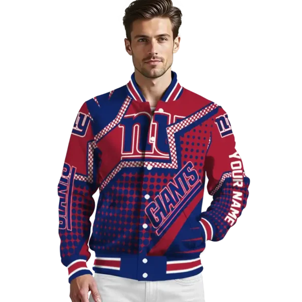 personalized new york giants star burst blue varsity jacket high quality
