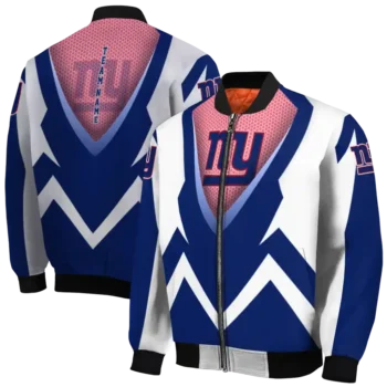 personalized new york giants v stripes blue white bomber jacket fashion forward
