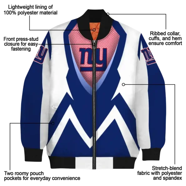 personalized new york giants v stripes blue white bomber jacket new arrival