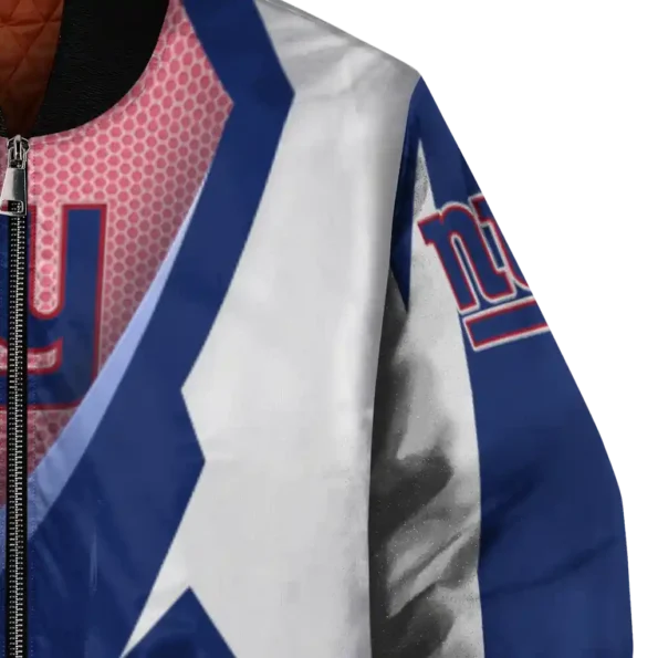 personalized new york giants v stripes blue white bomber jacket premium grade