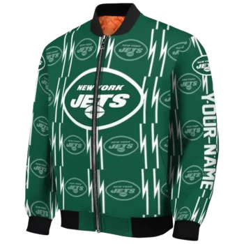 personalized new york jets bolt stripe green bomber jacket best selling