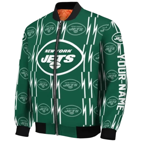 personalized new york jets bolt stripe green bomber jacket best selling