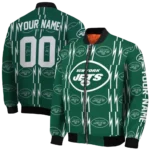 personalized new york jets bolt stripe green bomber jacket best selling
