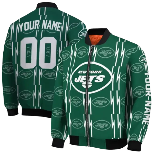 personalized new york jets bolt stripe green bomber jacket fashion forward