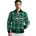 personalized new york jets bolt stripe green bomber jacket best selling