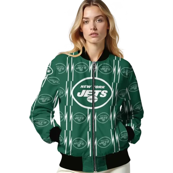 personalized new york jets bolt stripe green bomber jacket latest model