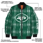 personalized new york jets bolt stripe green bomber jacket best selling