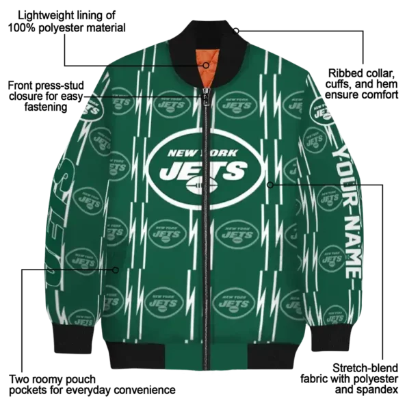 personalized new york jets bolt stripe green bomber jacket new arrival