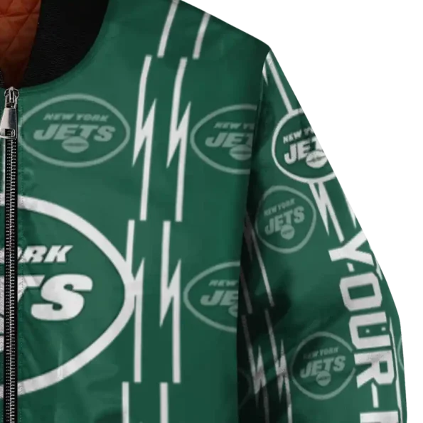 personalized new york jets bolt stripe green bomber jacket premium grade