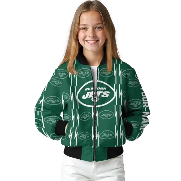 personalized new york jets bolt stripe green bomber jacket top rated