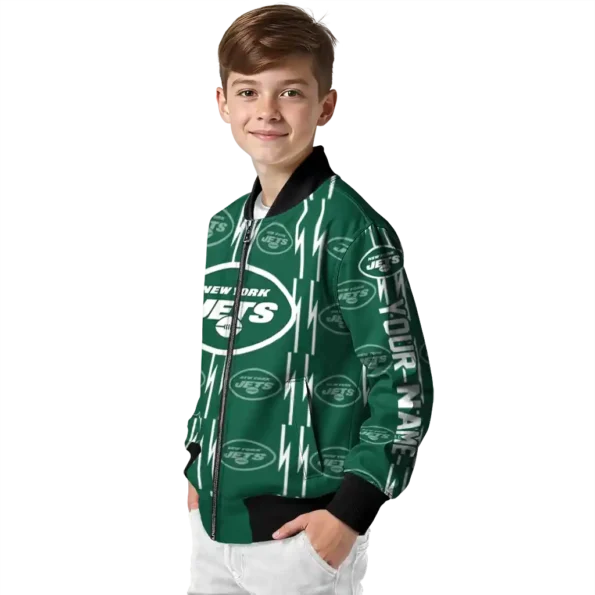 personalized new york jets bolt stripe green bomber jacket trendy