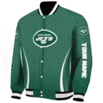 personalized new york jets chevron arrow green varsity jacket best selling