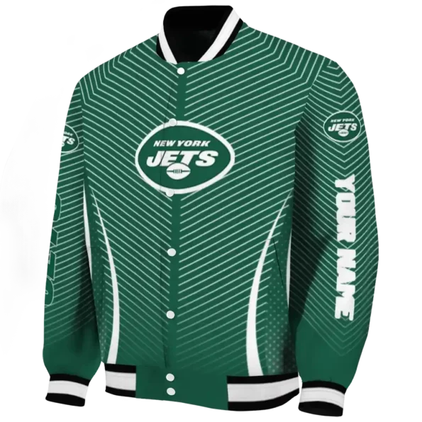 personalized new york jets chevron arrow green varsity jacket best selling