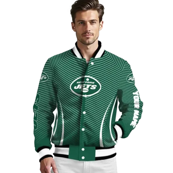 personalized new york jets chevron arrow green varsity jacket high quality