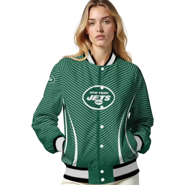 personalized new york jets chevron arrow green varsity jacket latest model
