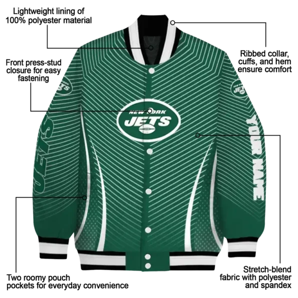 personalized new york jets chevron arrow green varsity jacket new arrival