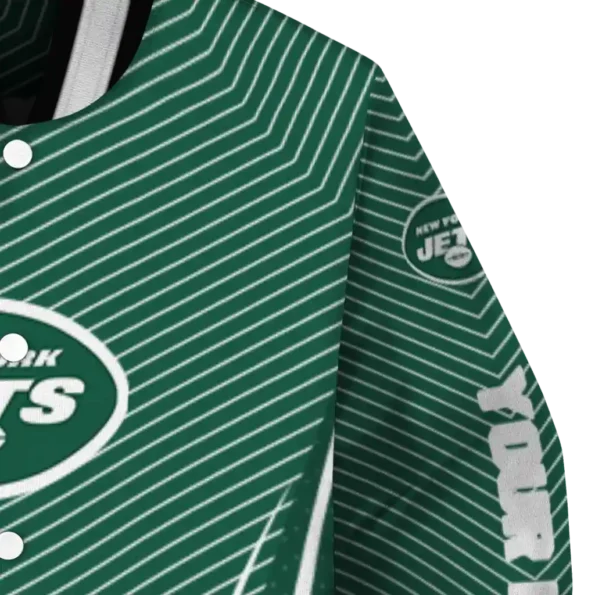 personalized new york jets chevron arrow green varsity jacket premium grade