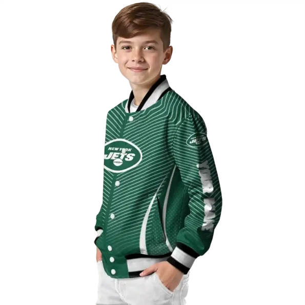 personalized new york jets chevron arrow green varsity jacket trendy