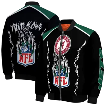 personalized new york jets claw blood green black bomber jacket fashion forward