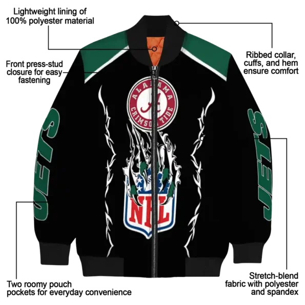 personalized new york jets claw blood green black bomber jacket new arrival