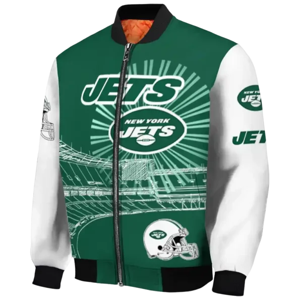 personalized new york jets ferris arena green white bomber jacket best selling