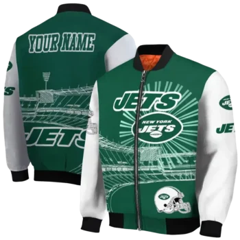 personalized new york jets ferris arena green white bomber jacket fashion forward