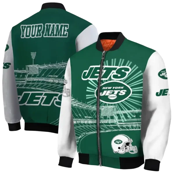 personalized new york jets ferris arena green white bomber jacket fashion forward