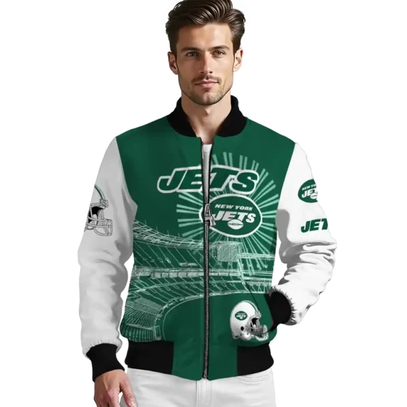 personalized new york jets ferris arena green white bomber jacket high quality