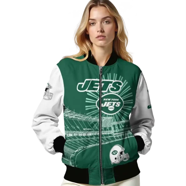 personalized new york jets ferris arena green white bomber jacket latest model