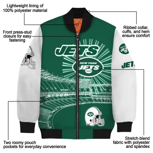 personalized new york jets ferris arena green white bomber jacket new arrival