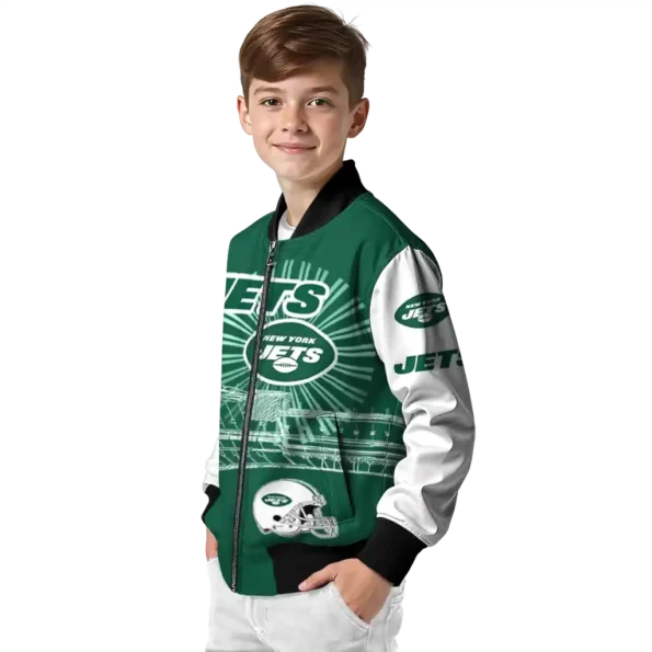 personalized new york jets ferris arena green white bomber jacket trendy
