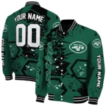 personalized new york jets hexagon cluster green black varsity jacket best selling