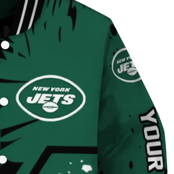 personalized new york jets hexagon cluster green black varsity jacket premium grade