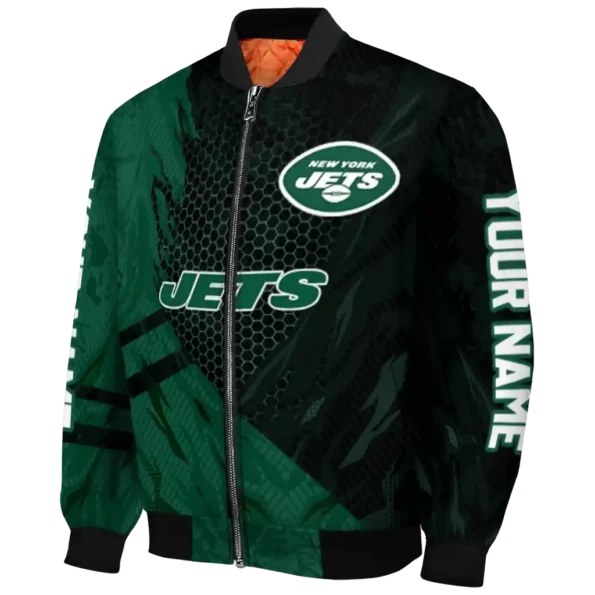 personalized new york jets hexagon mesh green black bomber jacket best selling