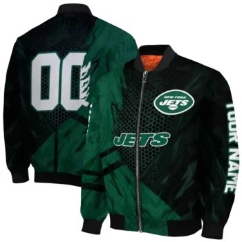 personalized new york jets hexagon mesh green black bomber jacket fashion forward